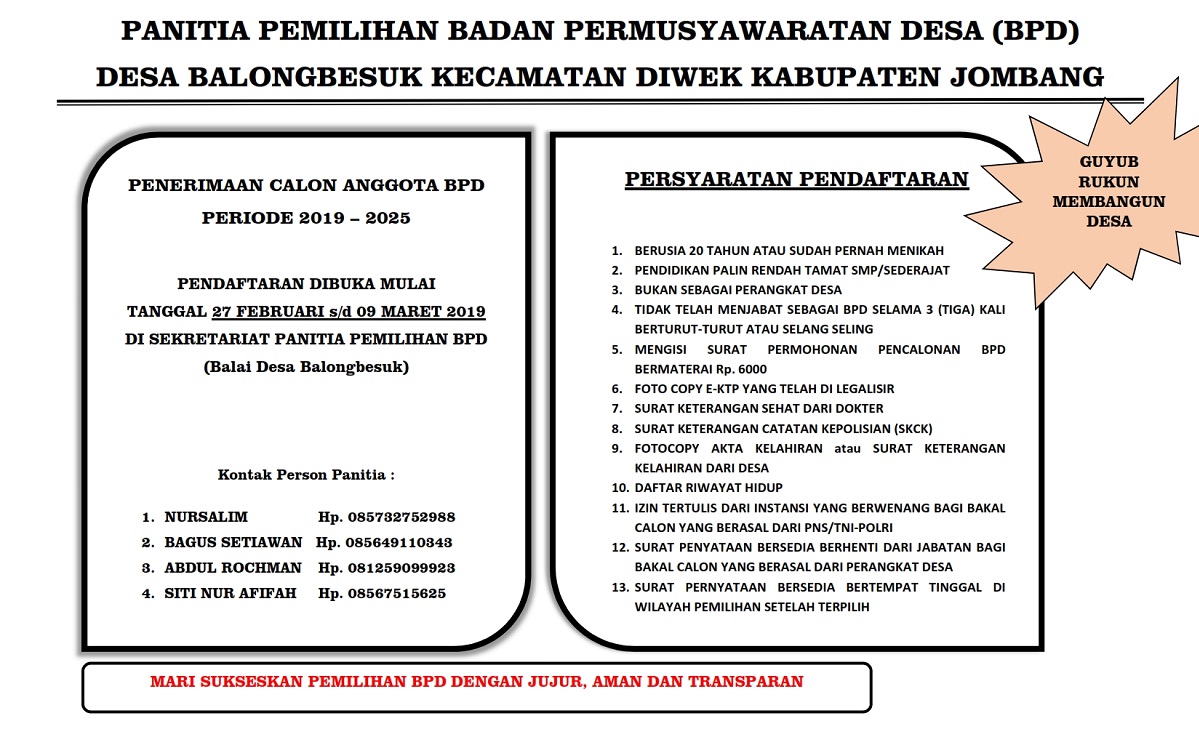 Pendaftaran Calon BPD Periode 2019-2025